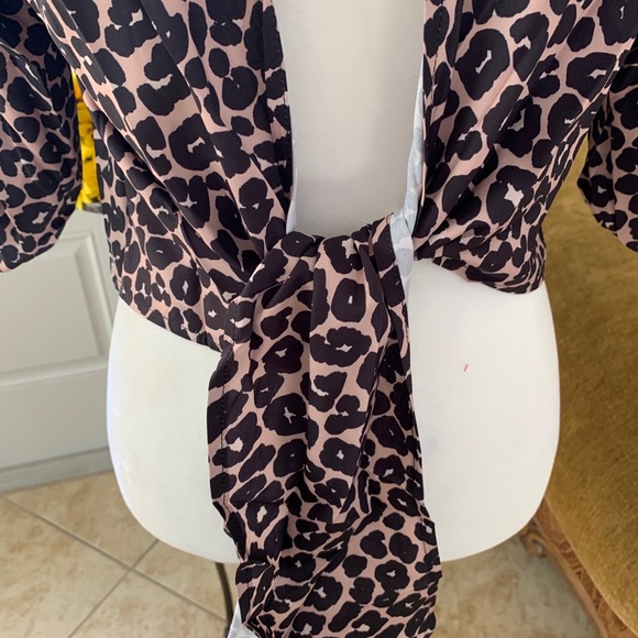 Leopard tie front elastic sleeve cardigan - Picture 5 of 8